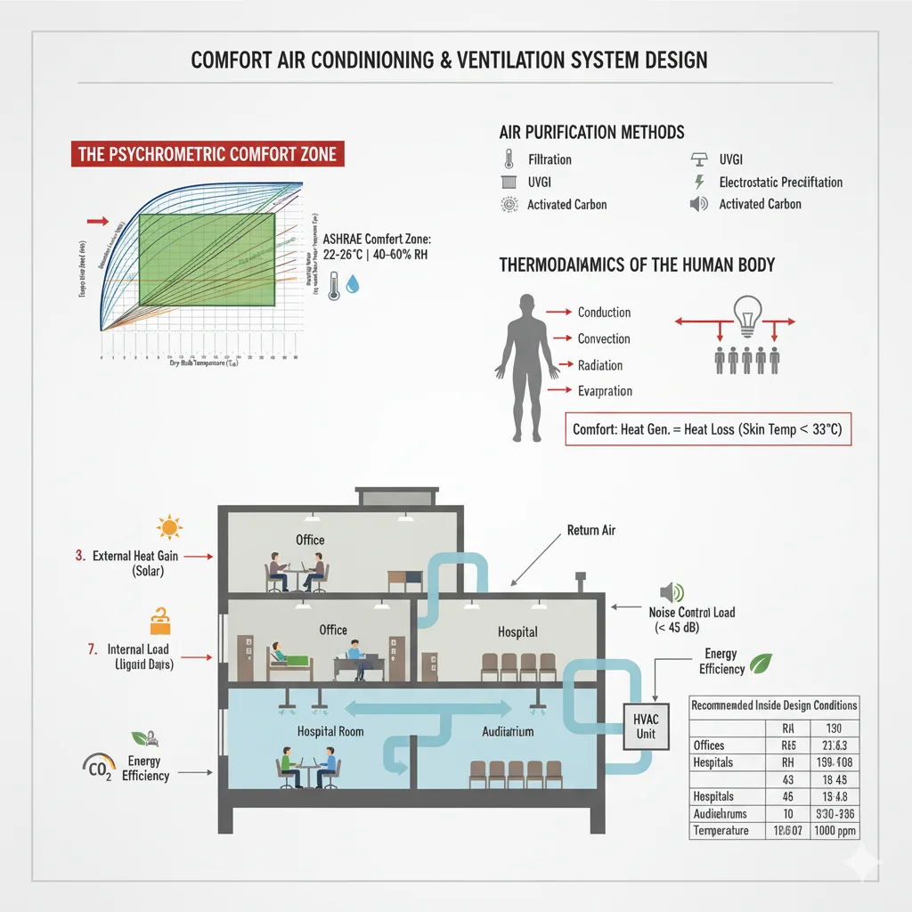 Comfort Air Conditioning and Ventilation System Design, Air Purification Methods, Thermodynamics of the Human Body banner